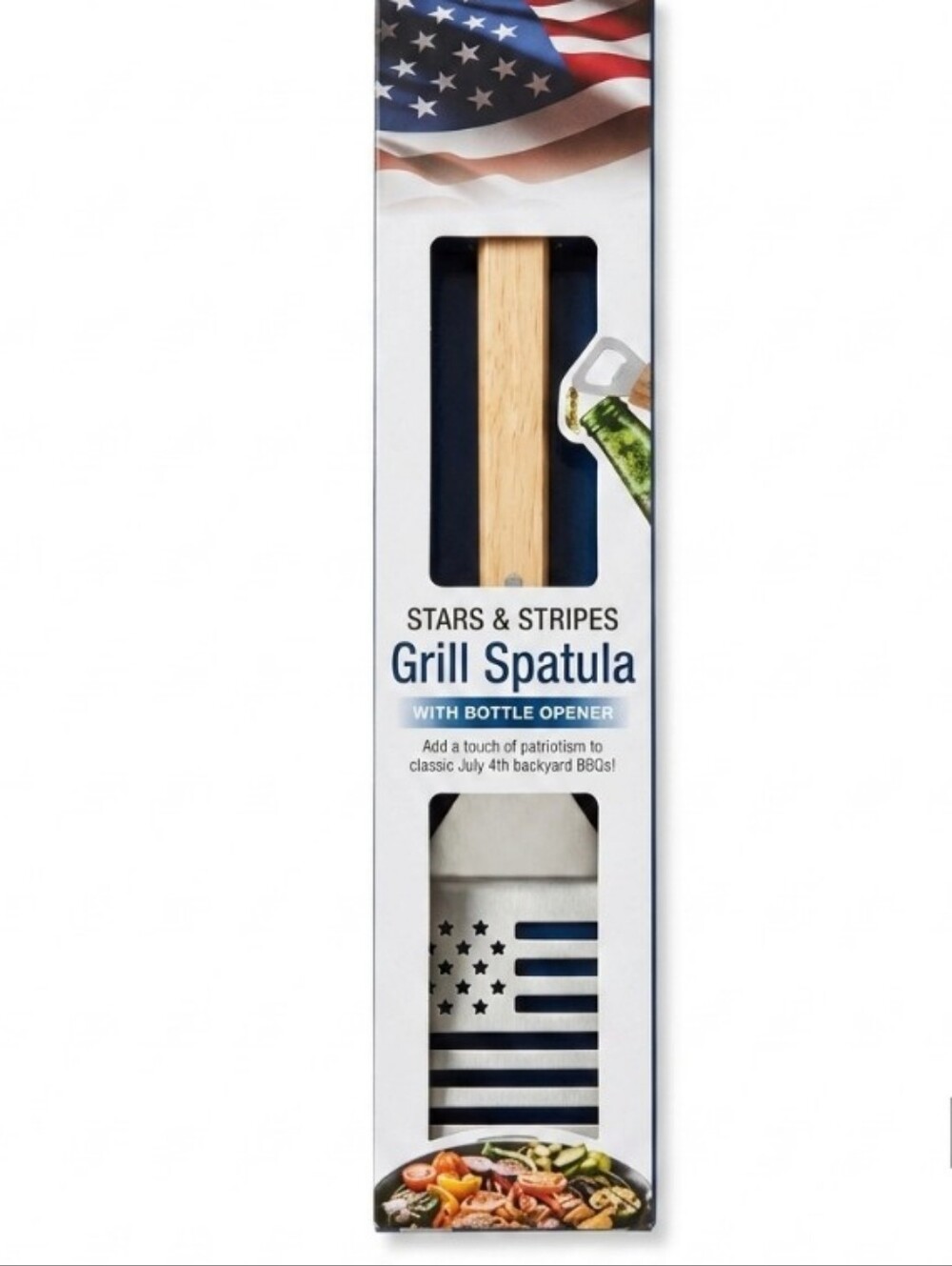 Tailgating? Stars & Stripes Grill Spatula with Bottle Opener Patriotic